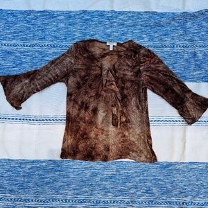 Dressbarn Brown Business Casual top with floral detailing